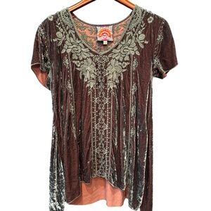 Womens, Johnny Was Velvet Drape Top.  Size: S, Color: Burgandy/Blue